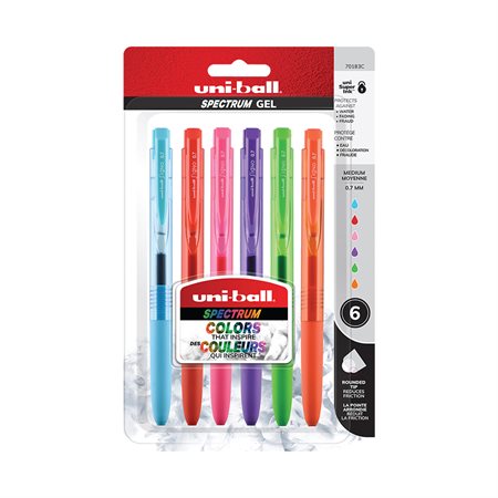 Stylo gel rétractable Spectrum Paquet de 6 couleurs variées