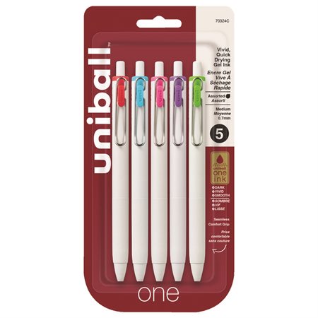 One stylos gel rétractable Paquet de 5 couleurs assorties