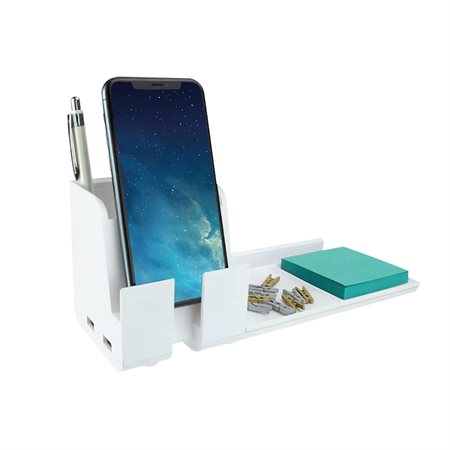 Organisateur de bureau avec support de téléphone USB blanc