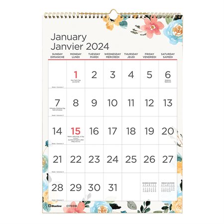 Calendrier mural mensuel à gros caractères (2025) 12 x 17 po