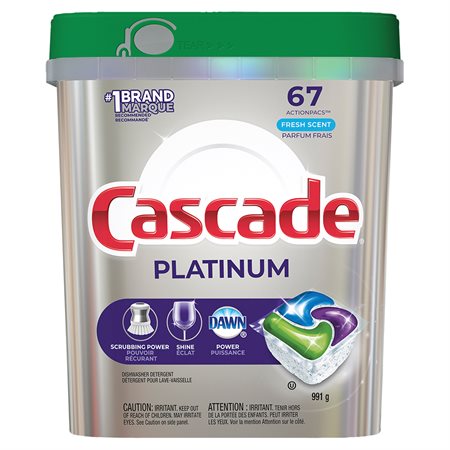 Cascade Platinum ActionPacs Dishwasher Detergent package of 67