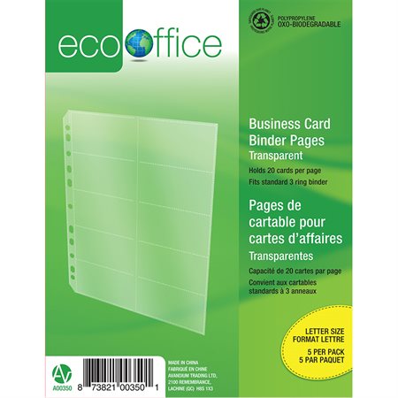 Pages de classeur pour cartes d’affaires