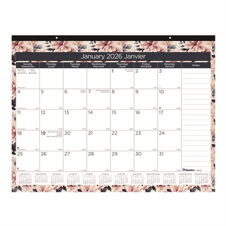 Calendrier sous-main mensuel floral (2026)