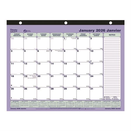 Monthly Desk Pad Calendar (2026) 11 x 8-1 / 2 in bilingual