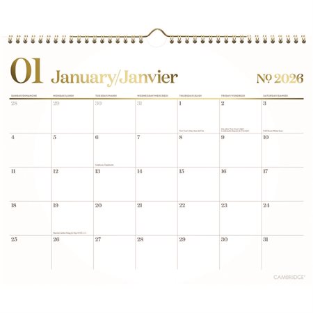 Calendrier mural mensuel WorkStyle™ (2026)