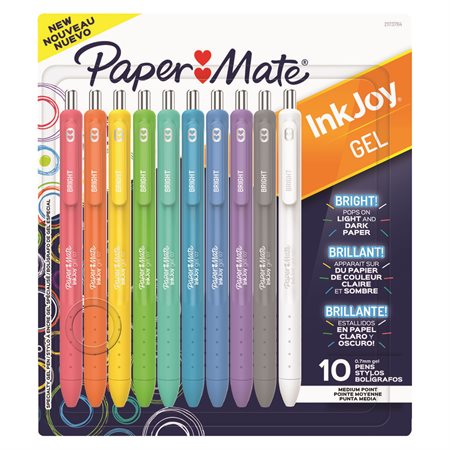 Stylos à encre gel Bright d’InkJoy Paper Mate paquet de 10