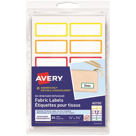 Avery® No-Iron Fabric Name Labels rainbow border