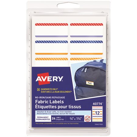 Avery® No-Iron Fabric Name Labels playful stripes border