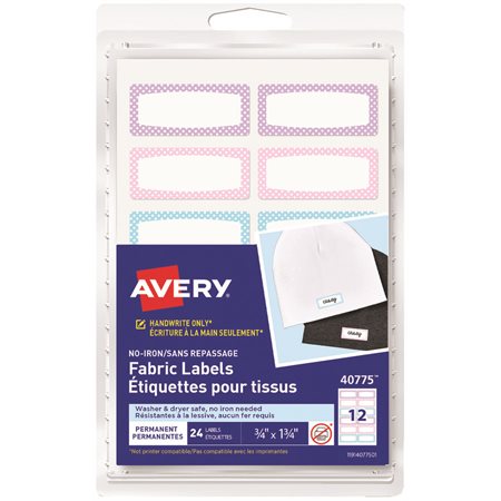 Avery® No-Iron Fabric Name Labels soft pastels border