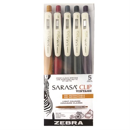 Zebra Sarasa Clip Vintage Retractable Gel Ink Pens light colours