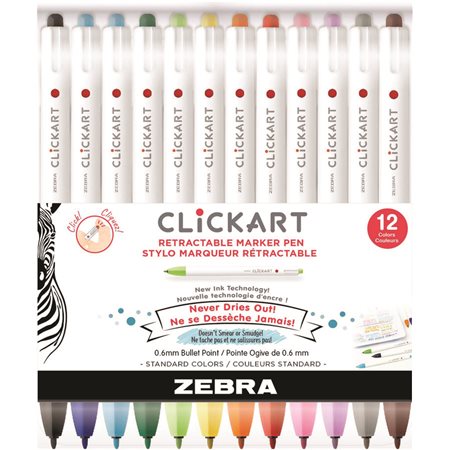 Zebra ClickArt Water Based Markers package of 12