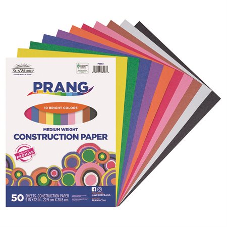 Construction Paper 9 x 12 in (package of 50) assorted colours