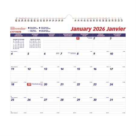 Calendrier mural mensuel bilingue (2026)