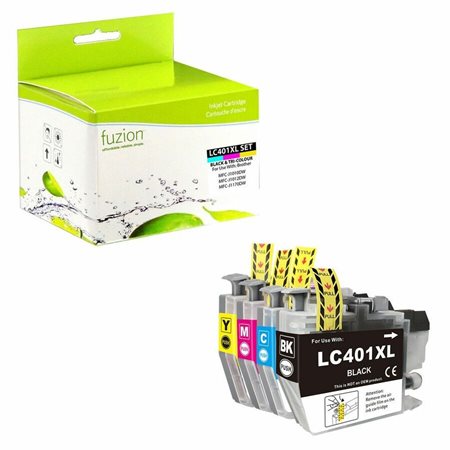 Compatible High Yield Ink Jet Cartridge (Alternative to Brother LC401XL) pack of 4 (CMYK)