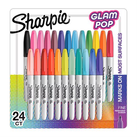 Marqueurs permanents Sharpie Glam Pop, pointe fine – Paquet de 24