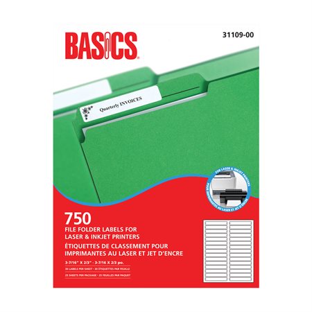 Étiquettes pour chemises pour imprimantes laser et jet d'encre