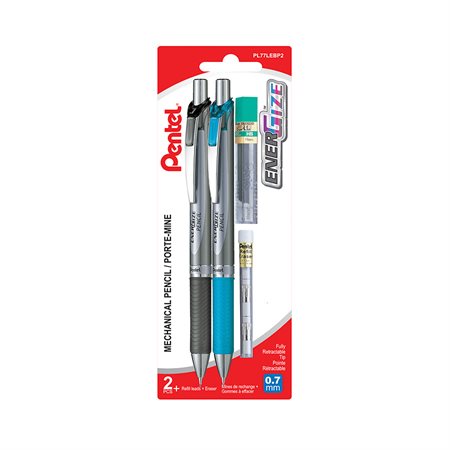 EnerGize® Mechanical Pencils with Lead and Eraser Refills 0.7 mm Black and Sky Blue Barrel 2 / pkg