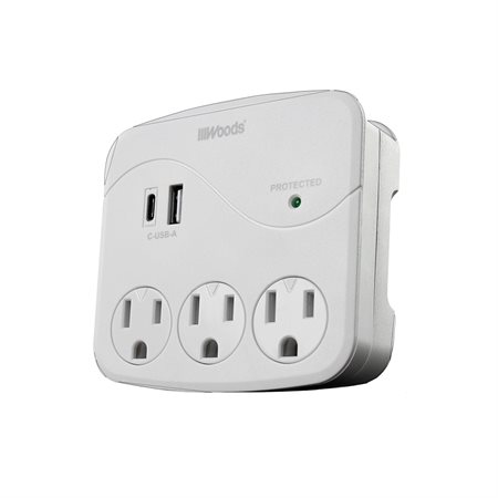 3-Outlet / USB A & C Ports Surge Wall Tap
