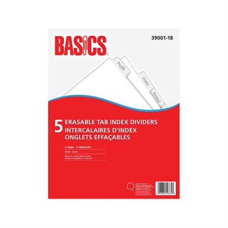 Erasable Tab Index Dividers White 5 Tabs