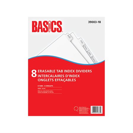 Erasable Tab Index Dividers White 8 Tabs