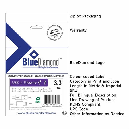 Cordon d’alimentation pour ordinateur portable Blue Diamond – 10 ft