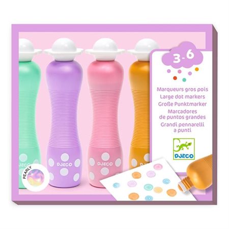 Djeco, Marqueurs gros pois : Pearly - 4 marqueurs