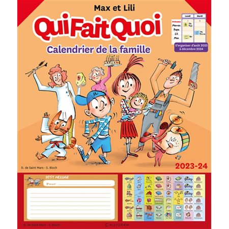 Max et Lili, qui fait quoi : calendrier de la famille 2023-2024 : s'organiser d'août 2023 à décembre 2024