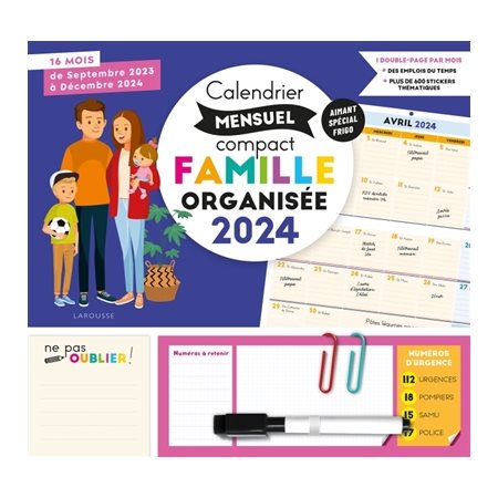 Calendrier compact mensuel famille organisée 2024