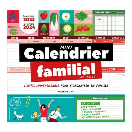 Mini calendrier familial mensuel, septembre 2023-décembre 2024