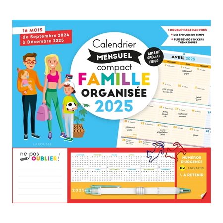 Calendrier mensuel compact famille organisée 2025