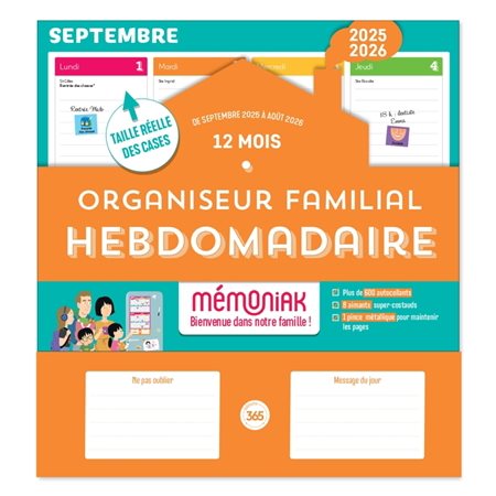 Organiseur familial hebdomadaire 12 mois 2025-2026