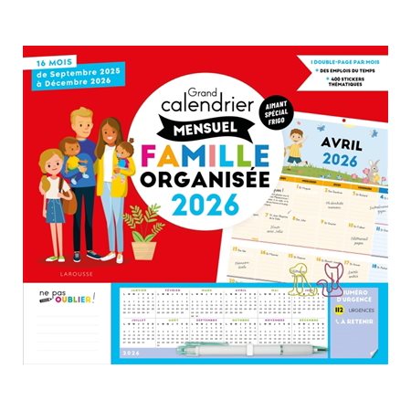 Grand calendrier mensuel : Famille organisée 2025-2026