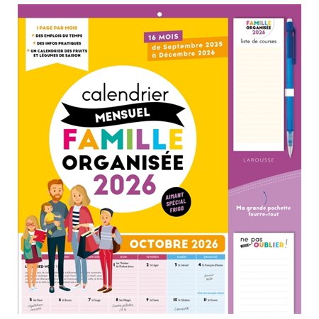 Calendrier mensuel : Famille organisée 2025-2026