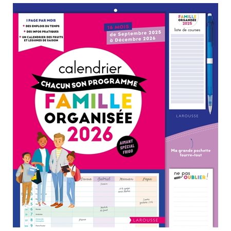 Calendrier Chacun son programme Famille organisée 2025-2026
