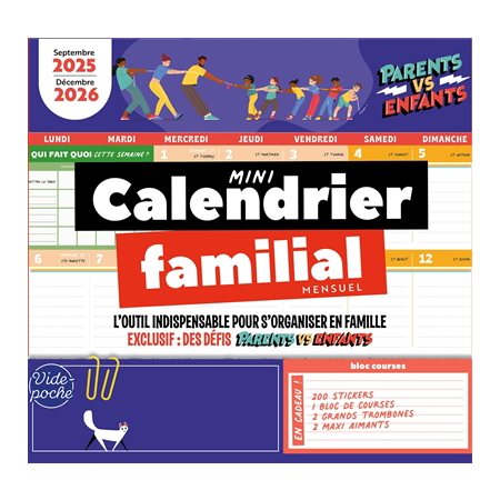 Mini calendrier familial mensuel : septembre 2025-décembre 2026